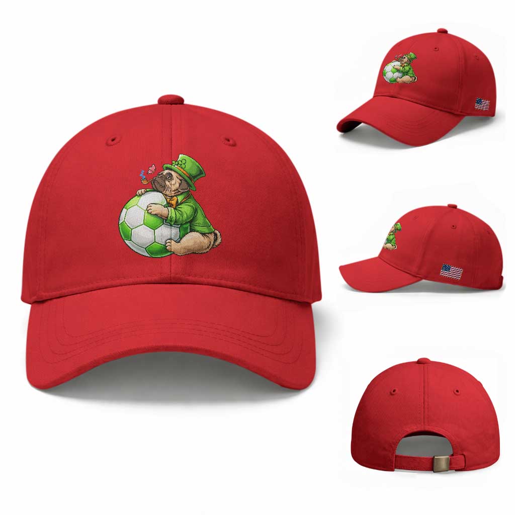 Lucky Pug Soccer Lover Baseball Cap St Paddys Day Irish Football Gift TS12 Baseball Cap Universal Fit Red Print Your Wear