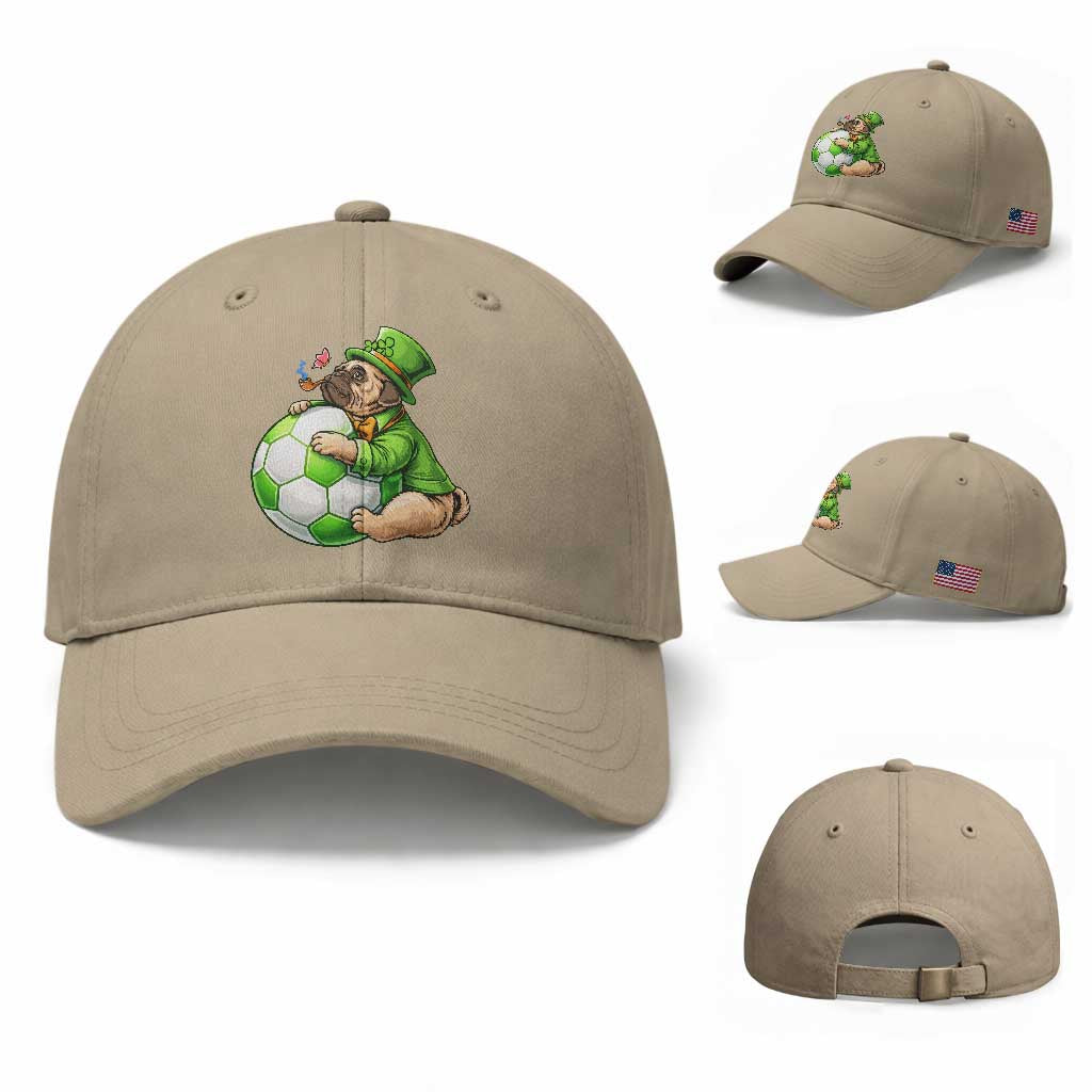 Lucky Pug Soccer Lover Baseball Cap St Paddys Day Irish Football Gift TS12 Baseball Cap Universal Fit Khaki Print Your Wear
