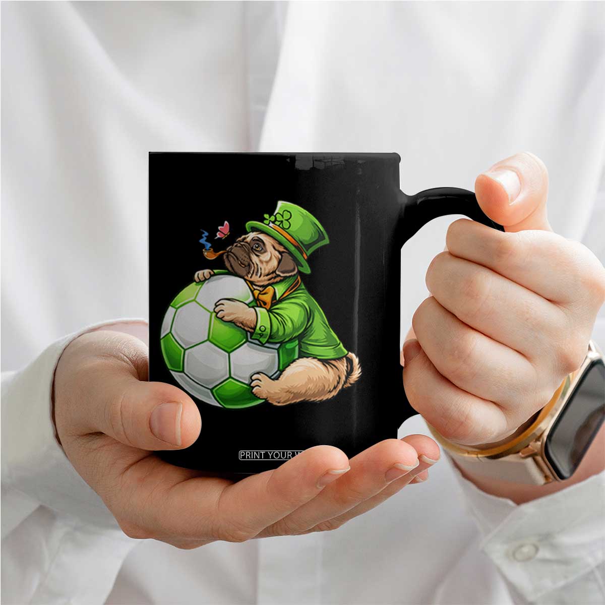 Lucky Pug Soccer Lover Coffee Mug St Paddys Day Irish Football Gift TS12 Print Your Wear