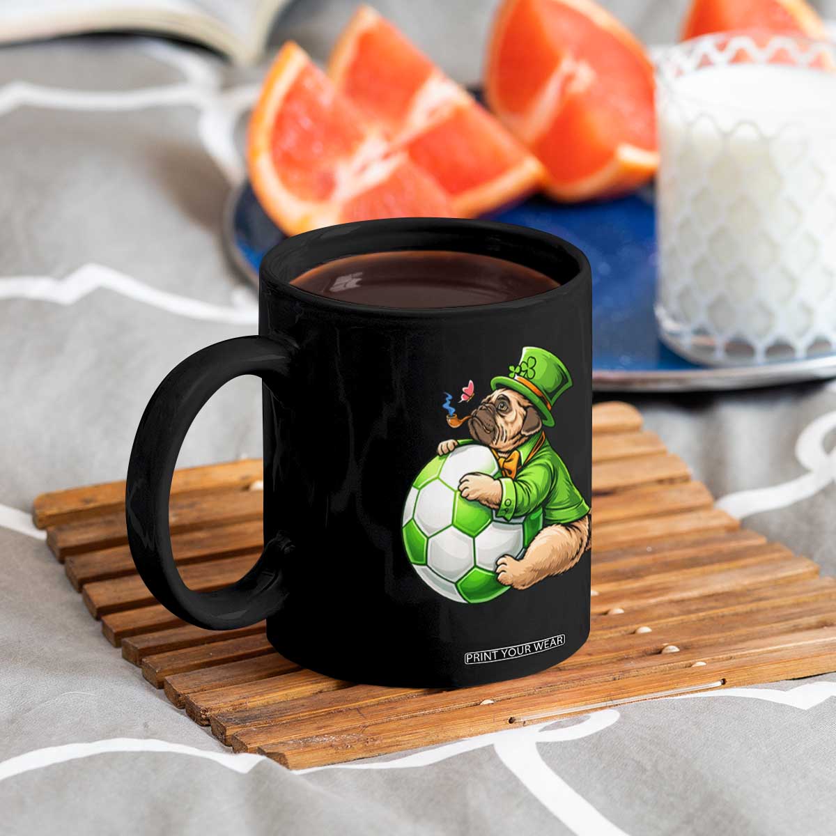 Lucky Pug Soccer Lover Coffee Mug St Paddys Day Irish Football Gift TS12 Print Your Wear