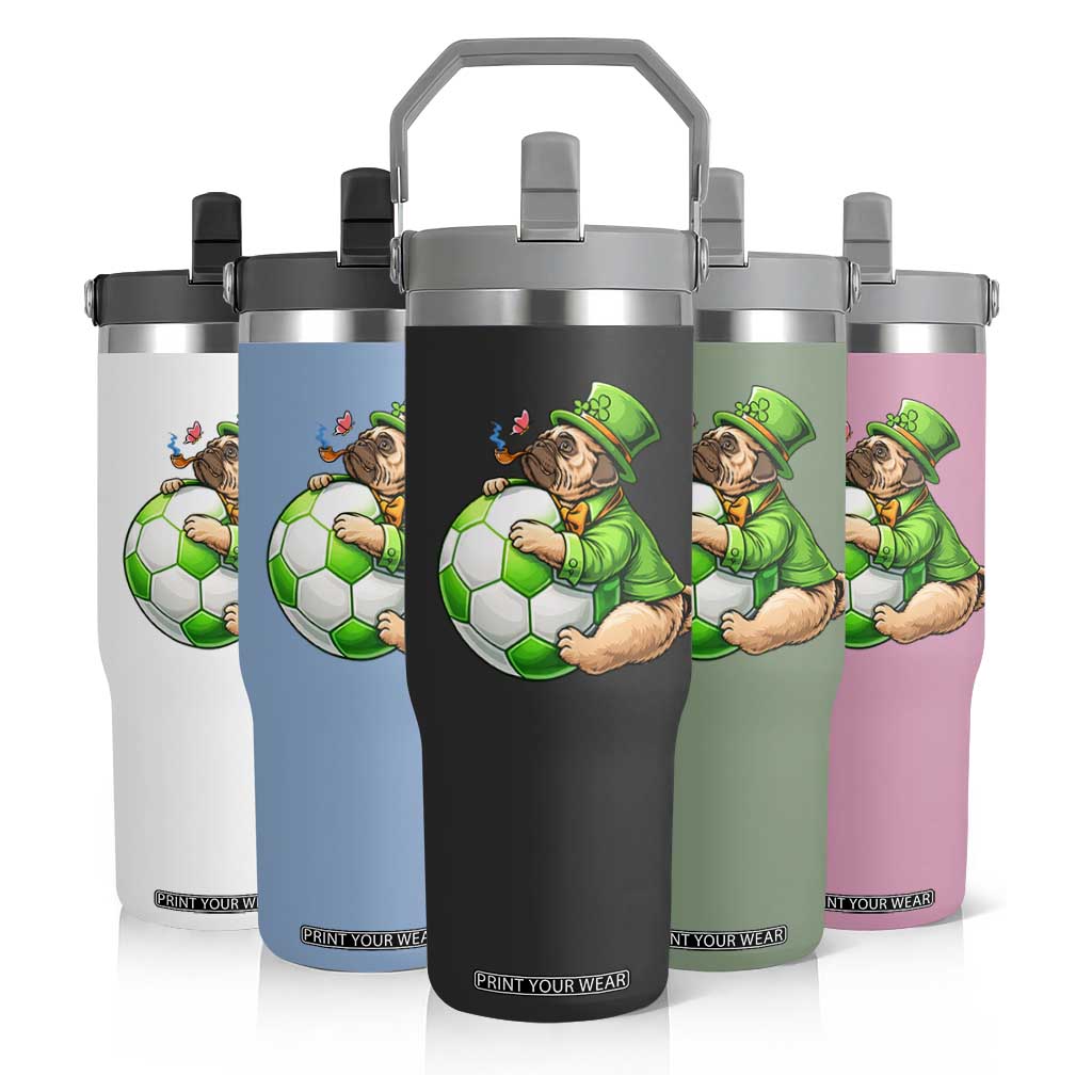 Lucky Pug Soccer Lover Flip Straw Tumbler St Paddys Day Irish Football Gift TS12 Print Your Wear