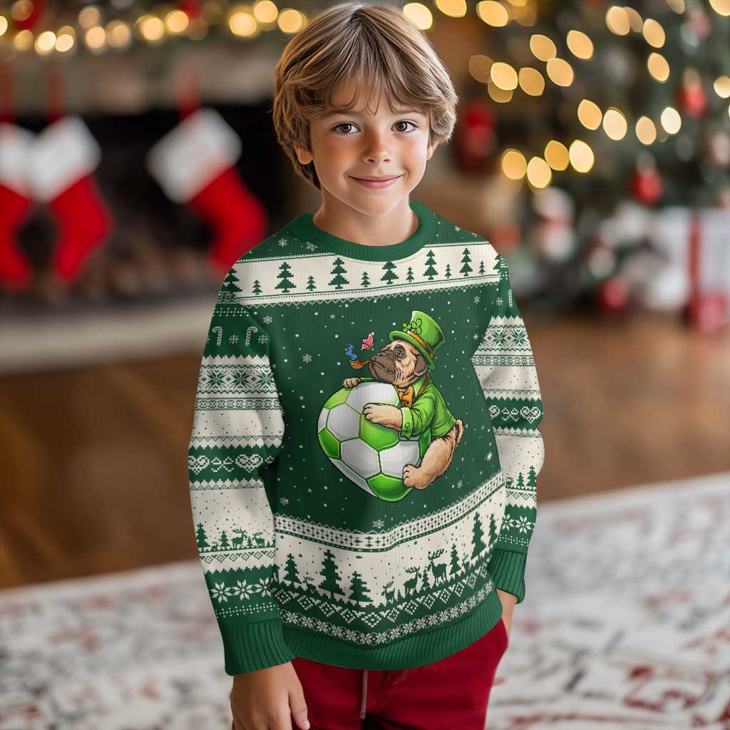 Lucky Pug Soccer Lover Ugly Christmas Sweater St Paddys Day Irish Football Gift TS12 Forest Green Beige Print Your Wear