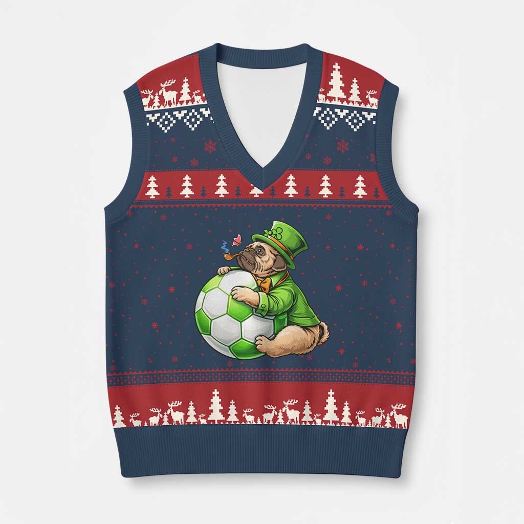 Lucky Pug Soccer Lover V-Neck Knit Sweater Vest St Paddys Day Irish Football Gift TS12 Navy Red Print Your Wear