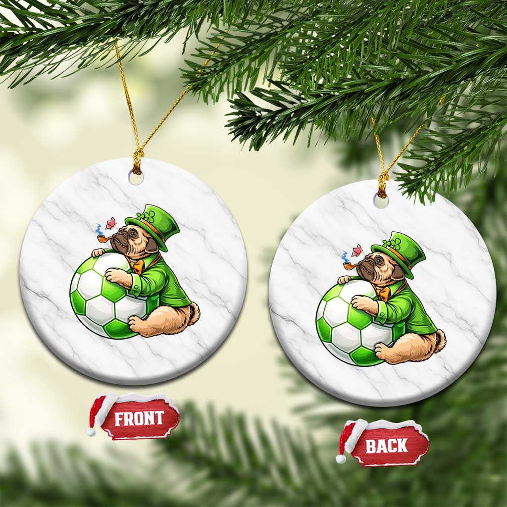 Lucky Pug Soccer Lover Ceramic Ornament St Paddys Day Irish Football Gift TS12 1pc White Marble Print Your Wear