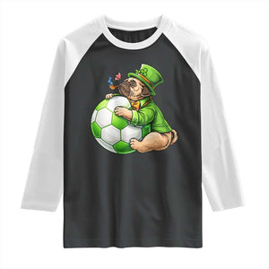 Lucky Pug Soccer Lover Raglan Shirt St Paddys Day Irish Football Gift TS12 Black White Print Your Wear