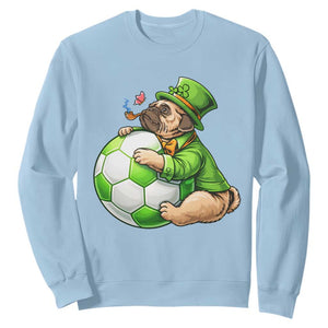 Lucky Pug Soccer Lover Sweatshirt St Paddys Day Irish Football Gift TS12 Light Blue Print Your Wear