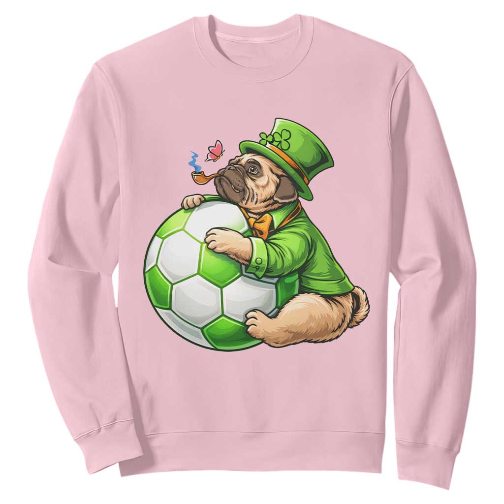 Lucky Pug Soccer Lover Sweatshirt St Paddys Day Irish Football Gift TS12 Light Pink Print Your Wear