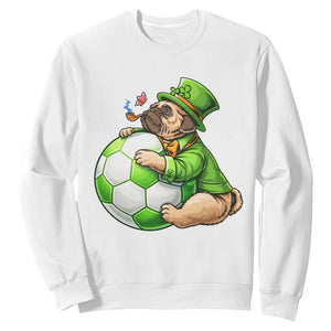 Lucky Pug Soccer Lover Sweatshirt St Paddys Day Irish Football Gift TS12 White Print Your Wear