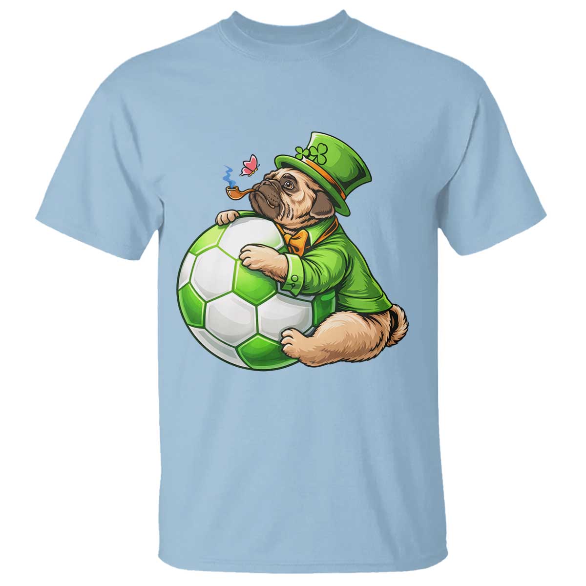 Lucky Pug Soccer Lover T Shirt St Paddys Day Irish Football Gift TS12 Light Blue Print Your Wear