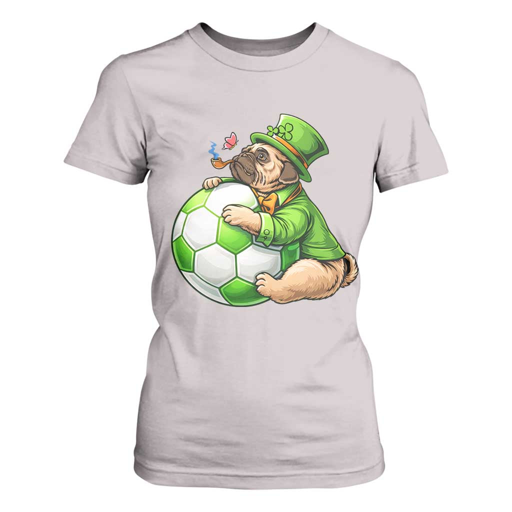 Lucky Pug Soccer Lover T Shirt For Women St Paddys Day Irish Football Gift TS12 Ice Gray Print Your Wear