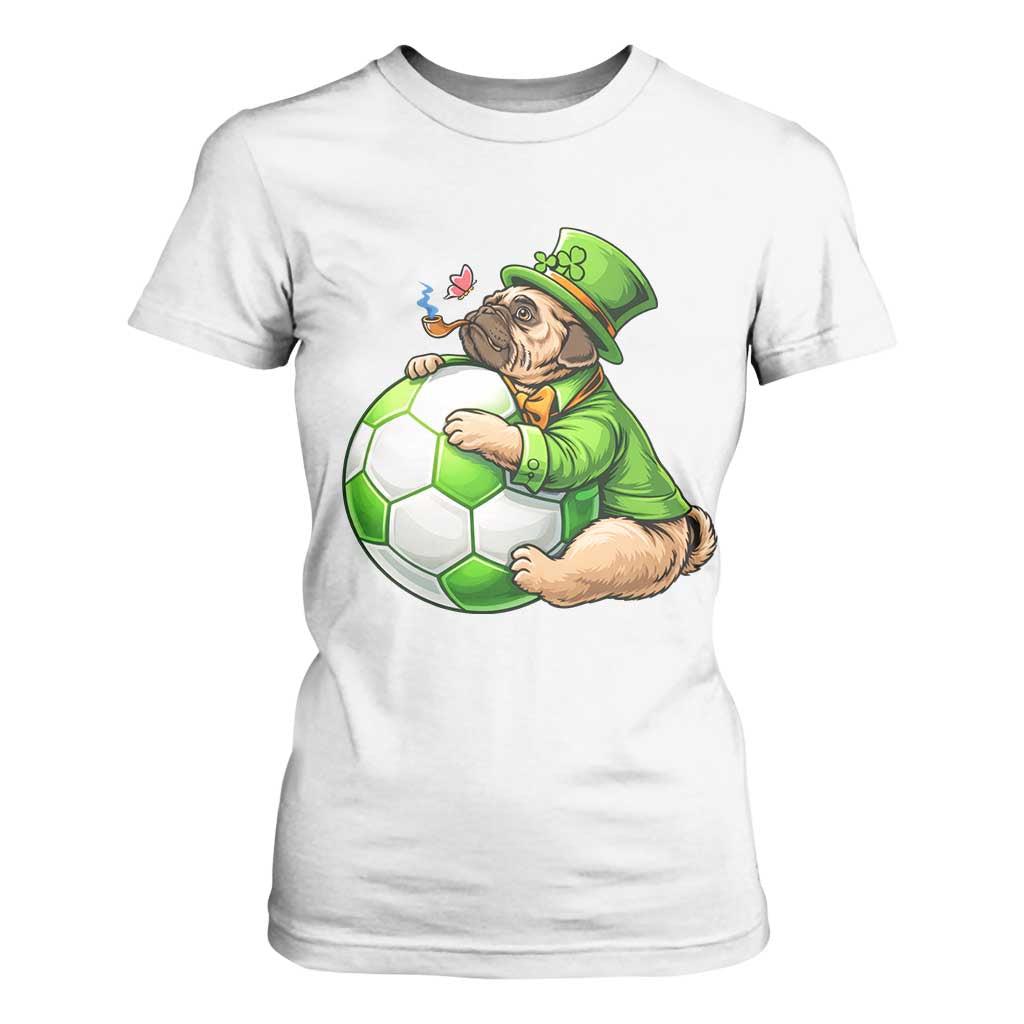 Lucky Pug Soccer Lover T Shirt For Women St Paddys Day Irish Football Gift TS12 White Print Your Wear