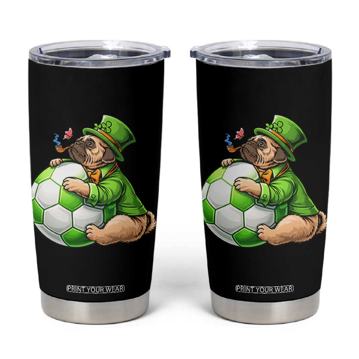 Lucky Pug Soccer Lover Tumbler Cup St Paddys Day Irish Football Gift TS12 Black Print Your Wear