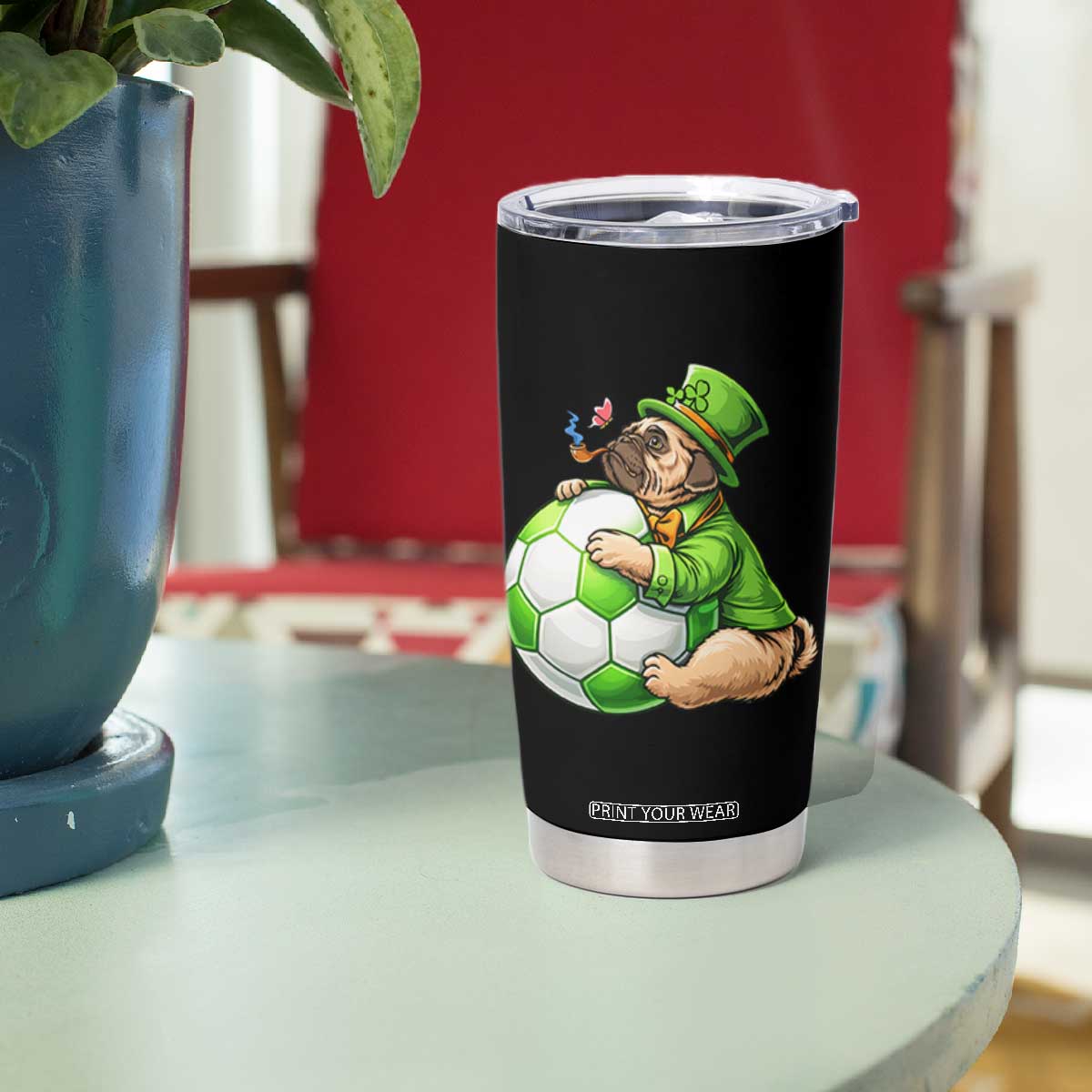 Lucky Pug Soccer Lover Tumbler Cup St Paddys Day Irish Football Gift TS12 Print Your Wear