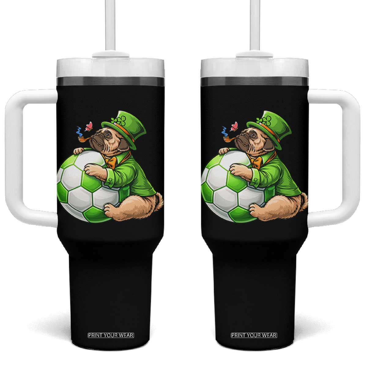 Lucky Pug Soccer Lover Tumbler With Handle St Paddys Day Irish Football Gift TS12 One Size: 40 oz Black Print Your Wear