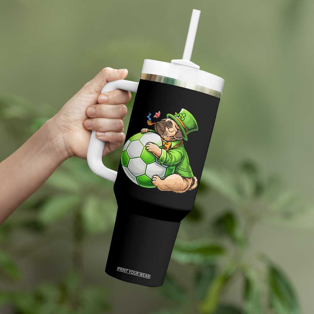 Lucky Pug Soccer Lover Tumbler With Handle St Paddys Day Irish Football Gift TS12 Print Your Wear