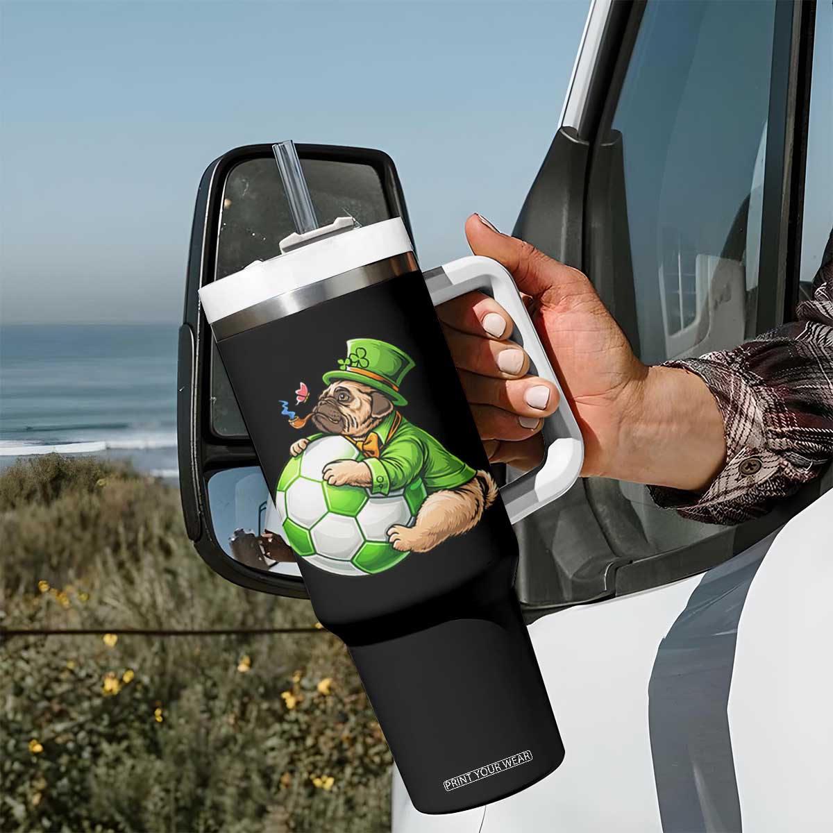 Lucky Pug Soccer Lover Tumbler With Handle St Paddys Day Irish Football Gift TS12 Print Your Wear