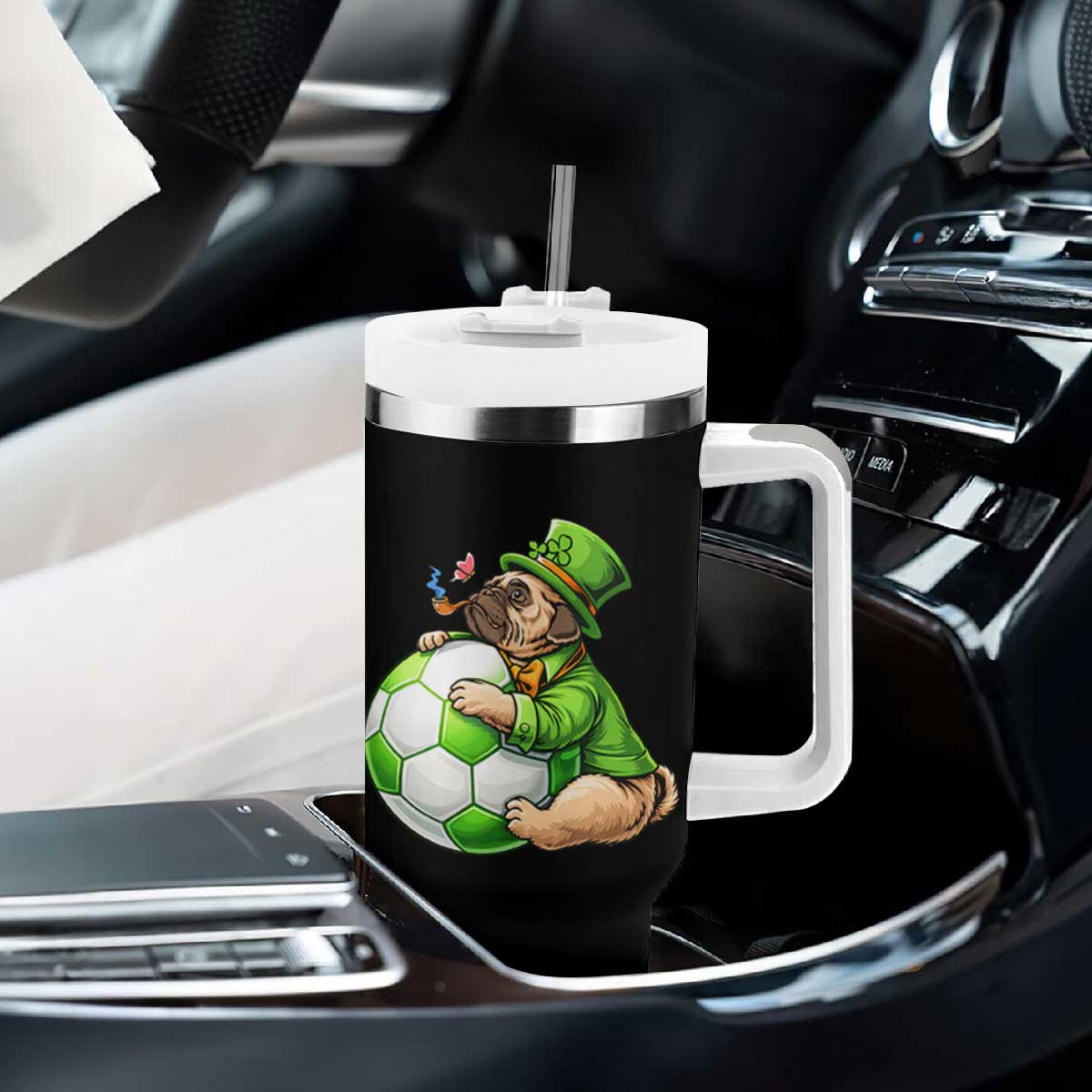 Lucky Pug Soccer Lover Tumbler With Handle St Paddys Day Irish Football Gift TS12 Print Your Wear
