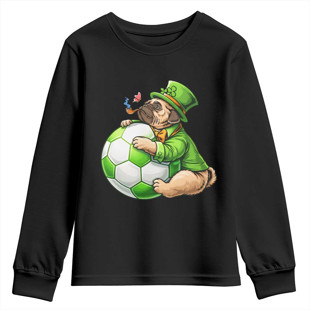 Lucky Pug Soccer Lover Youth Sweatshirt St Paddys Day Irish Football Gift TS12 Black Print Your Wear