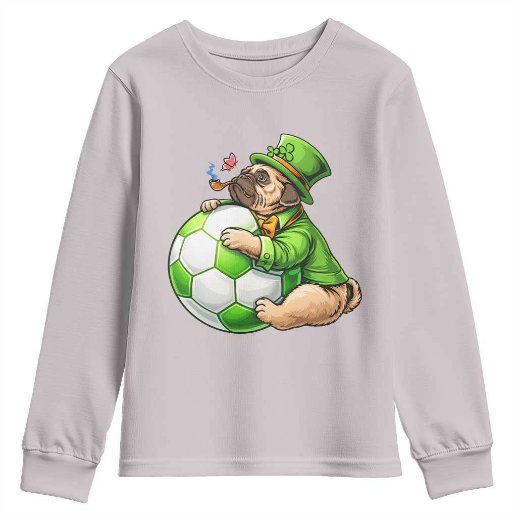 Lucky Pug Soccer Lover Youth Sweatshirt St Paddys Day Irish Football Gift TS12 Ice Gray Print Your Wear