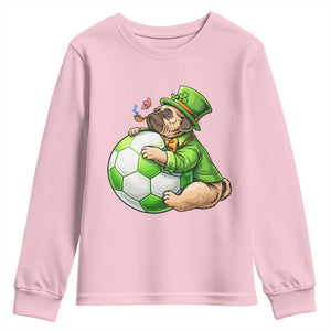 Lucky Pug Soccer Lover Youth Sweatshirt St Paddys Day Irish Football Gift TS12 Light Pink Print Your Wear