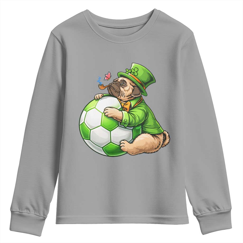 Lucky Pug Soccer Lover Youth Sweatshirt St Paddys Day Irish Football Gift TS12 Sport Gray Print Your Wear