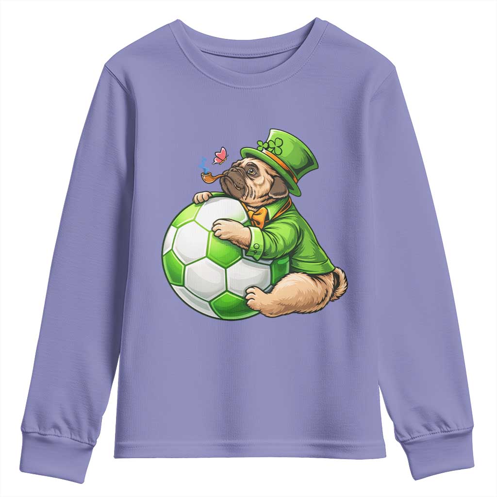 Lucky Pug Soccer Lover Youth Sweatshirt St Paddys Day Irish Football Gift TS12 Violet Print Your Wear