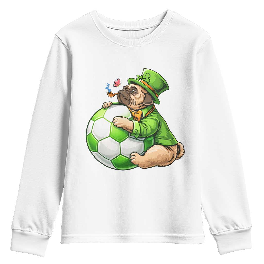 Lucky Pug Soccer Lover Youth Sweatshirt St Paddys Day Irish Football Gift TS12 White Print Your Wear