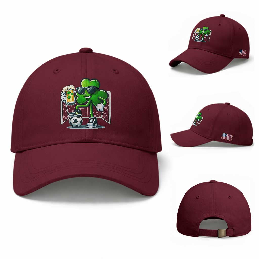 Funny Irish Shamrock Dabbing Soccer Baseball Cap St Patricks Day TS12 Baseball Cap Universal Fit Maroon Print Your Wear