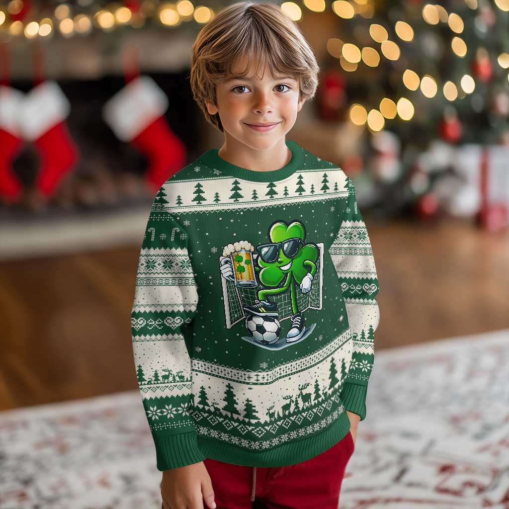 Funny Irish Shamrock Dabbing Soccer Ugly Christmas Sweater St Patricks Day TS12 Forest Green Beige Print Your Wear