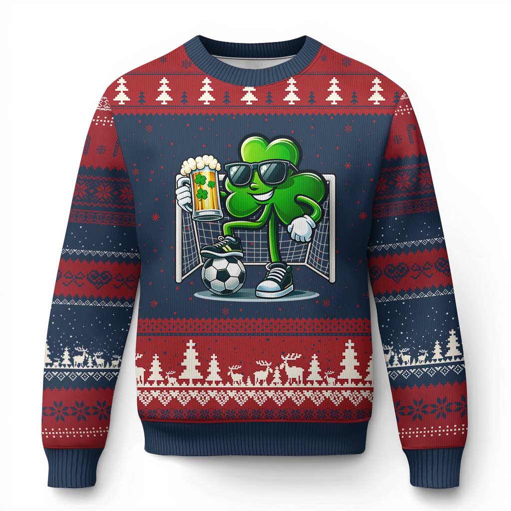 Funny Irish Shamrock Dabbing Soccer Ugly Christmas Sweater St Patricks Day TS12 Navy Red Print Your Wear