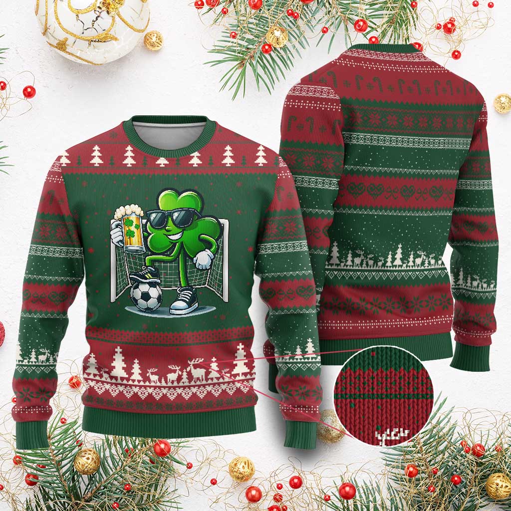 Funny Irish Shamrock Dabbing Soccer Ugly Christmas Sweater St Patricks Day TS12 Red Green Print Your Wear