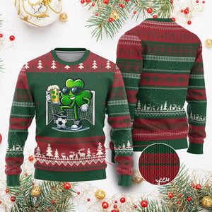 Funny Irish Shamrock Dabbing Soccer Ugly Christmas Sweater St Patricks Day TS12 Red Green Print Your Wear