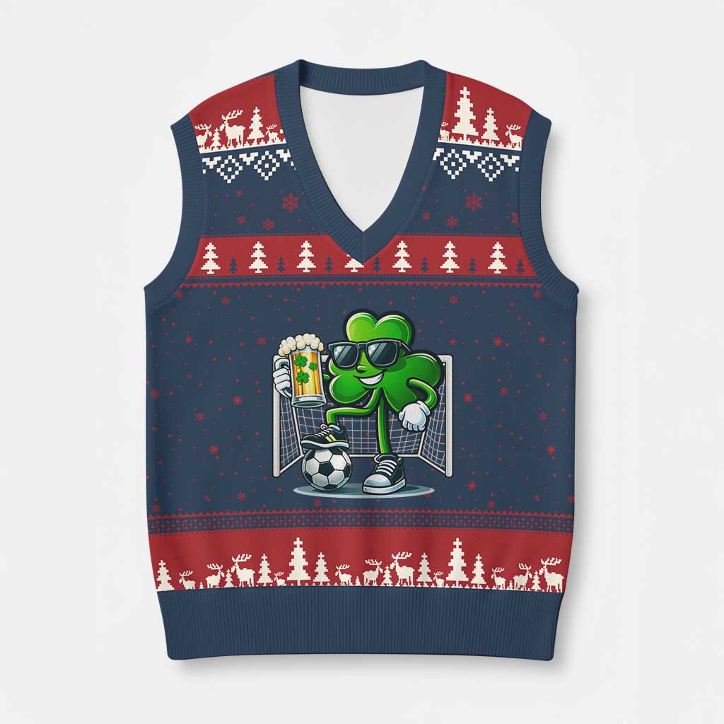 Funny Irish Shamrock Dabbing Soccer V-Neck Knit Sweater Vest St Patricks Day TS12 Navy Red Print Your Wear