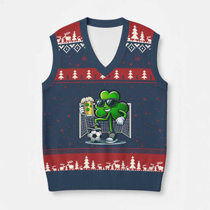 Funny Irish Shamrock Dabbing Soccer V-Neck Knit Sweater Vest St Patricks Day TS12 Navy Red Print Your Wear