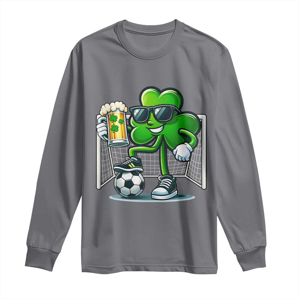 Funny Irish Shamrock Dabbing Soccer Long Sleeve Shirt St Patricks Day TS12 Charcoal Print Your Wear