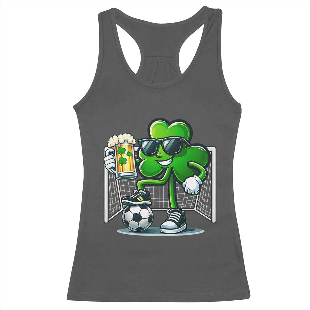 Funny Irish Shamrock Dabbing Soccer Racerback Tank Top St Patricks Day TS12 Dark Heather Print Your Wear