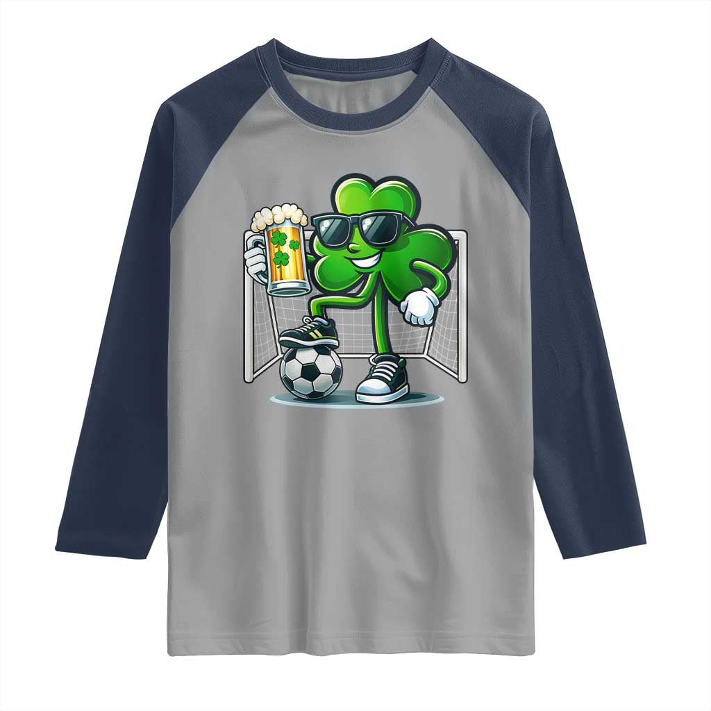 Funny Irish Shamrock Dabbing Soccer Raglan Shirt St Patricks Day TS12 Sport Gray Navy Print Your Wear