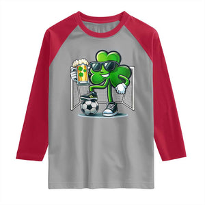 Funny Irish Shamrock Dabbing Soccer Raglan Shirt St Patricks Day TS12 Sport Gray Red Print Your Wear