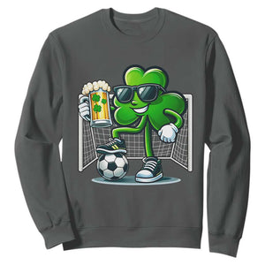 Funny Irish Shamrock Dabbing Soccer Sweatshirt St Patricks Day TS12 Dark Heather Print Your Wear