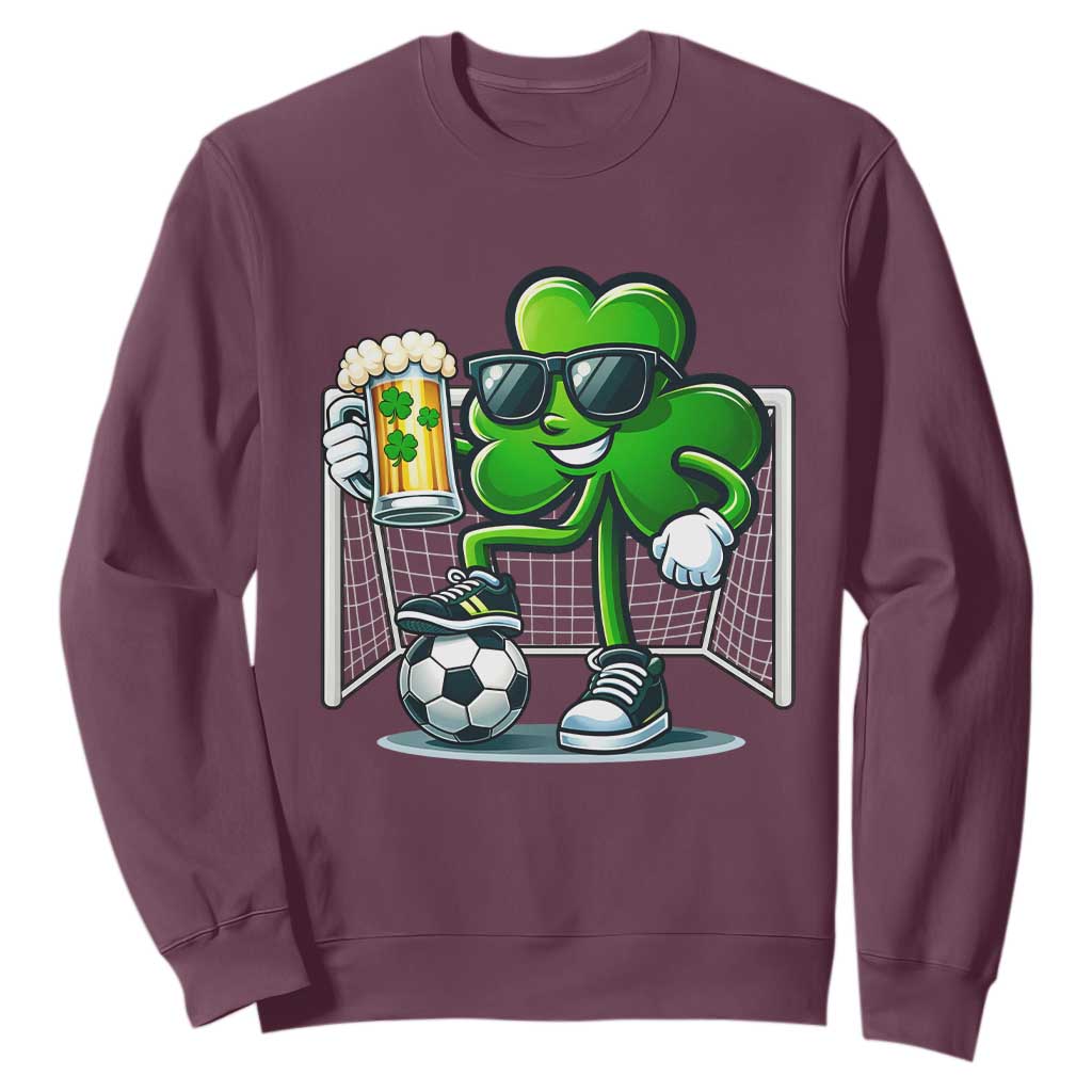 Funny Irish Shamrock Dabbing Soccer Sweatshirt St Patricks Day TS12 Maroon Print Your Wear