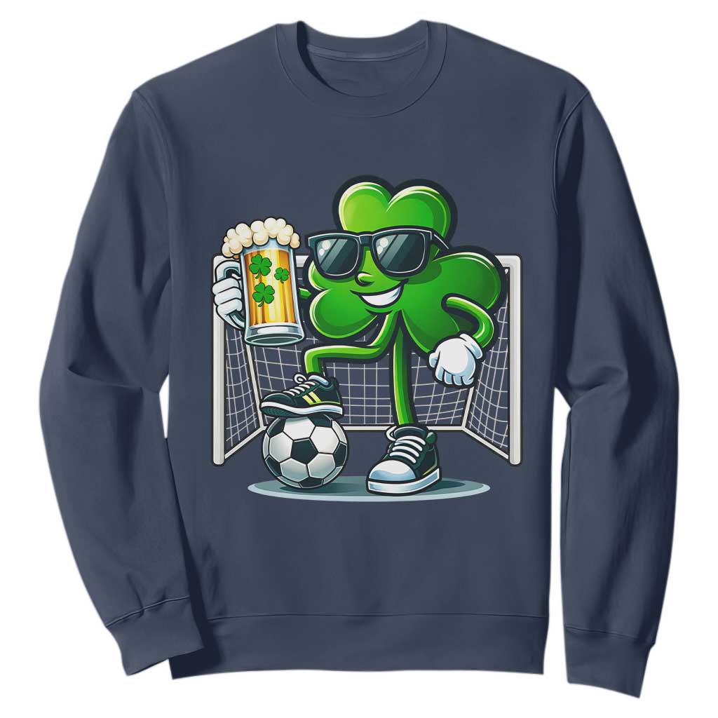 Funny Irish Shamrock Dabbing Soccer Sweatshirt St Patricks Day TS12 Navy Print Your Wear