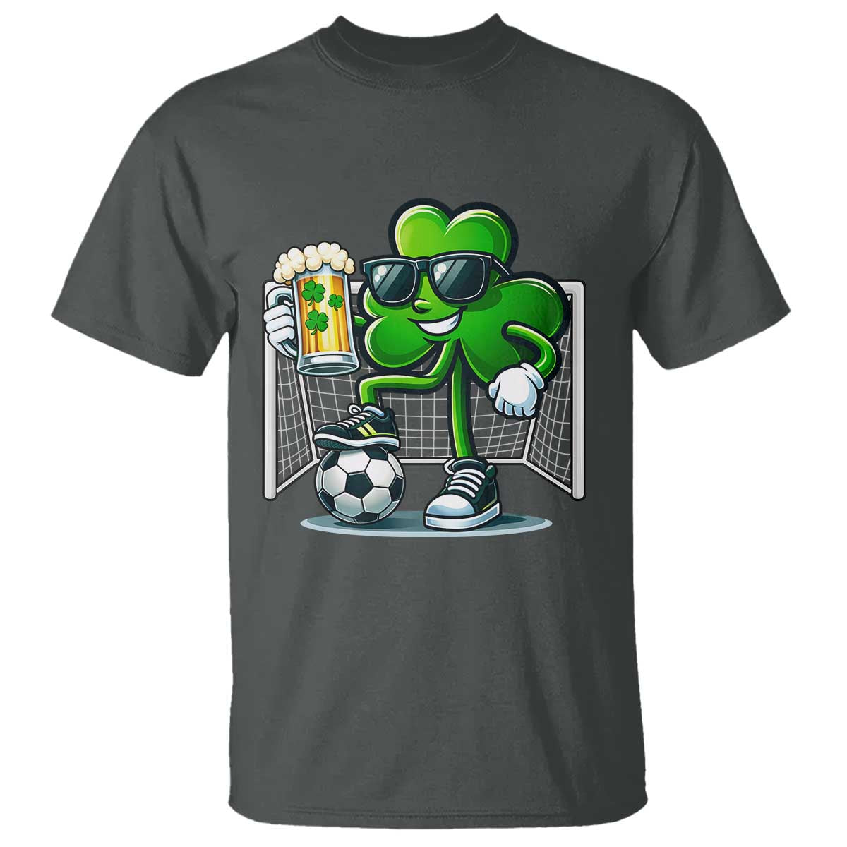 Funny Irish Shamrock Dabbing Soccer T Shirt St Patricks Day TS12 Dark Heather Print Your Wear