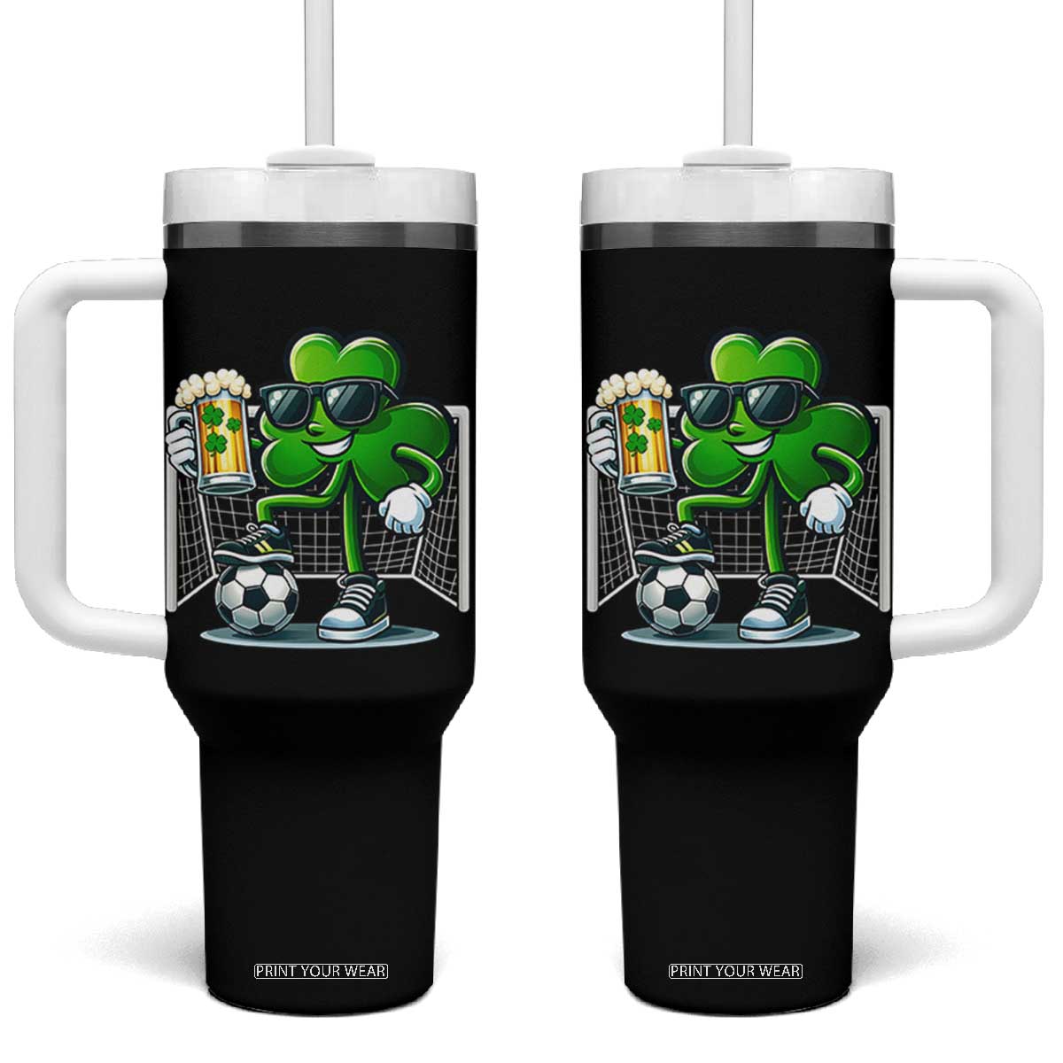 Funny Irish Shamrock Dabbing Soccer Tumbler With Handle St Patricks Day TS12 One Size: 40 oz Black Print Your Wear