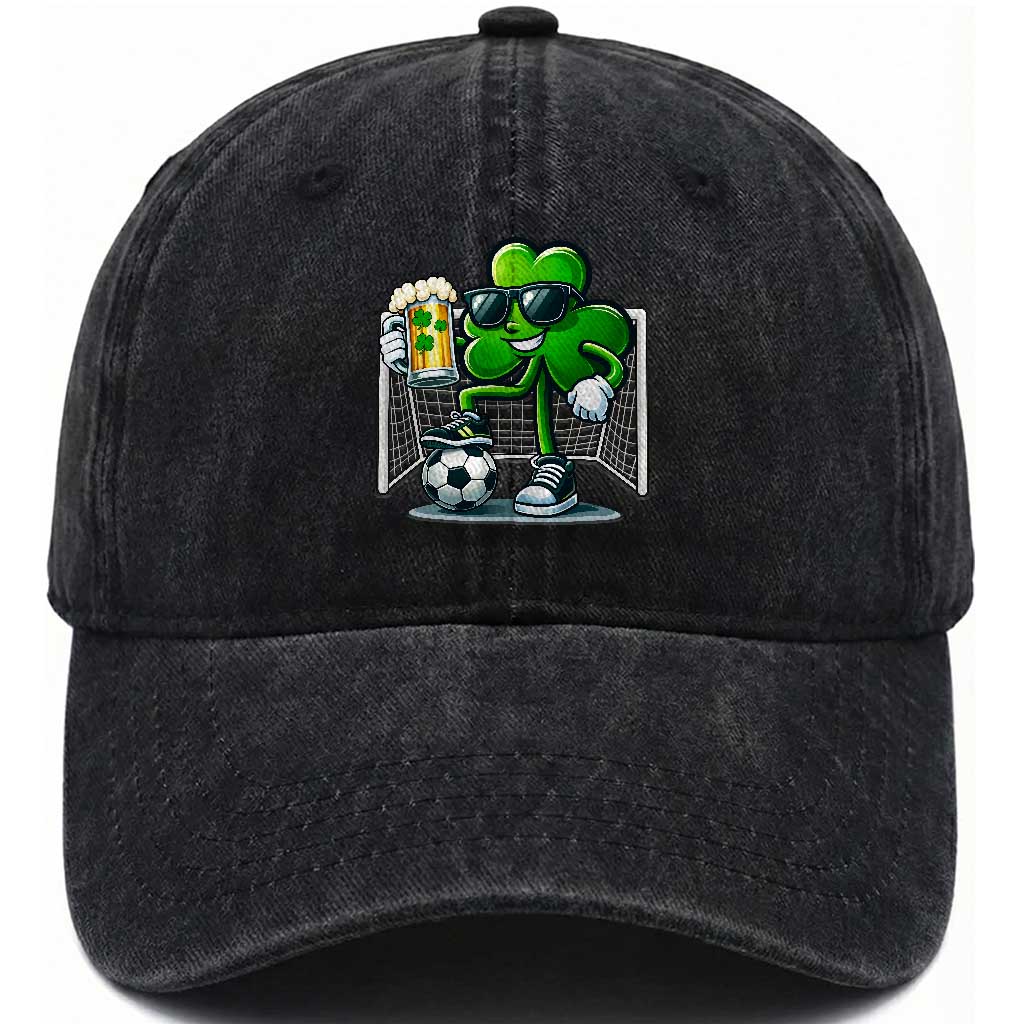 Funny Irish Shamrock Dabbing Soccer Washed Cotton Baseball Cap St Patricks Day TS12 Print Your Wear