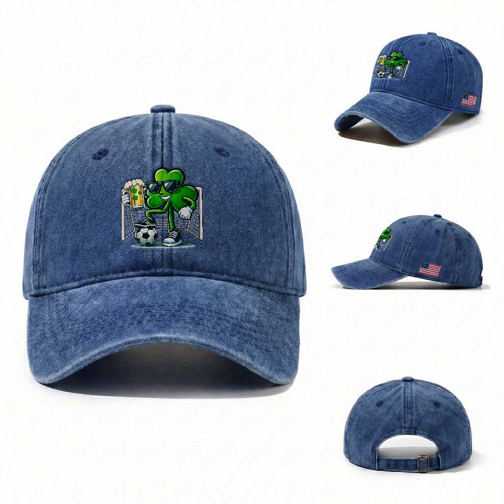 Funny Irish Shamrock Dabbing Soccer Washed Cotton Baseball Cap St Patricks Day TS12 Washed Cap Universal Fit Royal Blue Print Your Wear