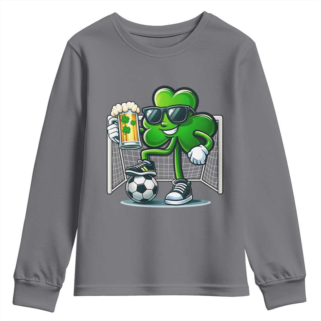 Funny Irish Shamrock Dabbing Soccer Youth Sweatshirt St Patricks Day TS12 Charcoal Print Your Wear