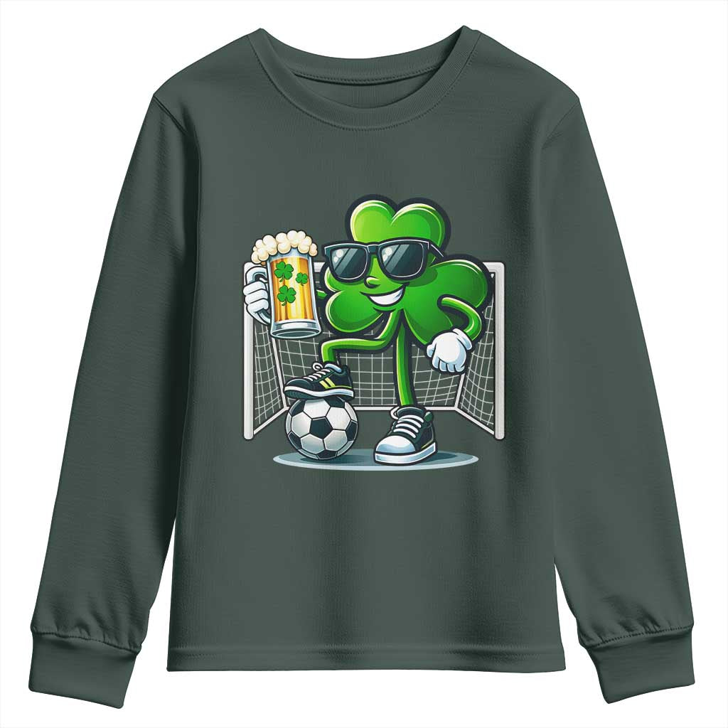 Funny Irish Shamrock Dabbing Soccer Youth Sweatshirt St Patricks Day TS12 Dark Forest Green Print Your Wear