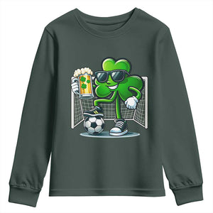 Funny Irish Shamrock Dabbing Soccer Youth Sweatshirt St Patricks Day TS12 Dark Forest Green Print Your Wear
