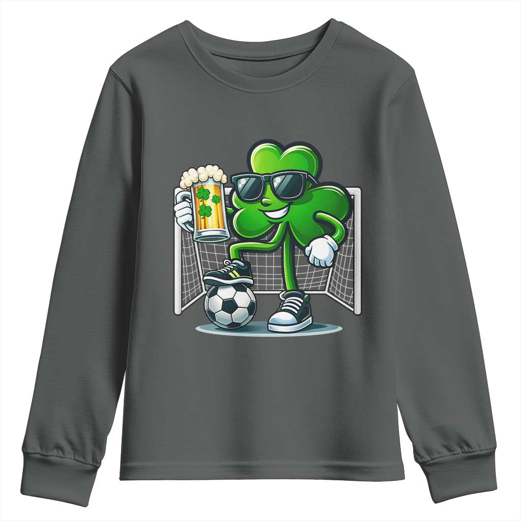 Funny Irish Shamrock Dabbing Soccer Youth Sweatshirt St Patricks Day TS12 Dark Heather Print Your Wear
