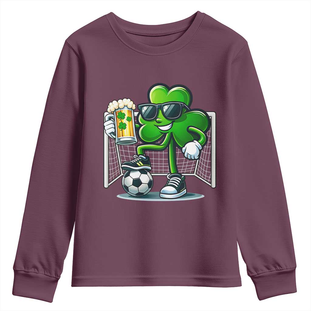 Funny Irish Shamrock Dabbing Soccer Youth Sweatshirt St Patricks Day TS12 Maroon Print Your Wear